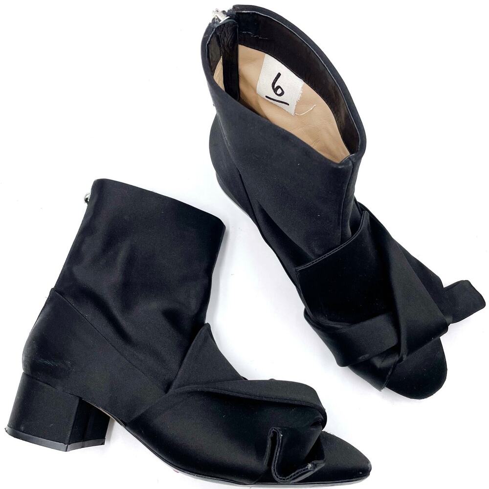 No21 Raso Satin Bow Boots Black Block Heel Ankle Twist Knot No. 21 Sz‎ 36 / 6
